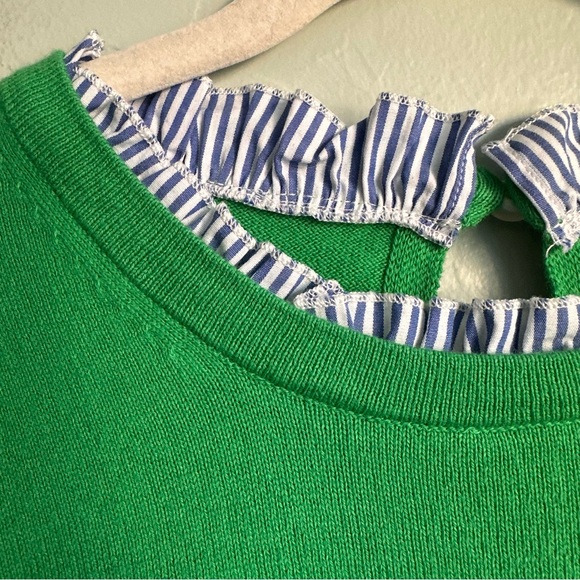 J. Crew Women’s Kelly Green Striped Ruffle Neck Sweater Small‎ EUC Preppy Spring - Picture 3 of 7
